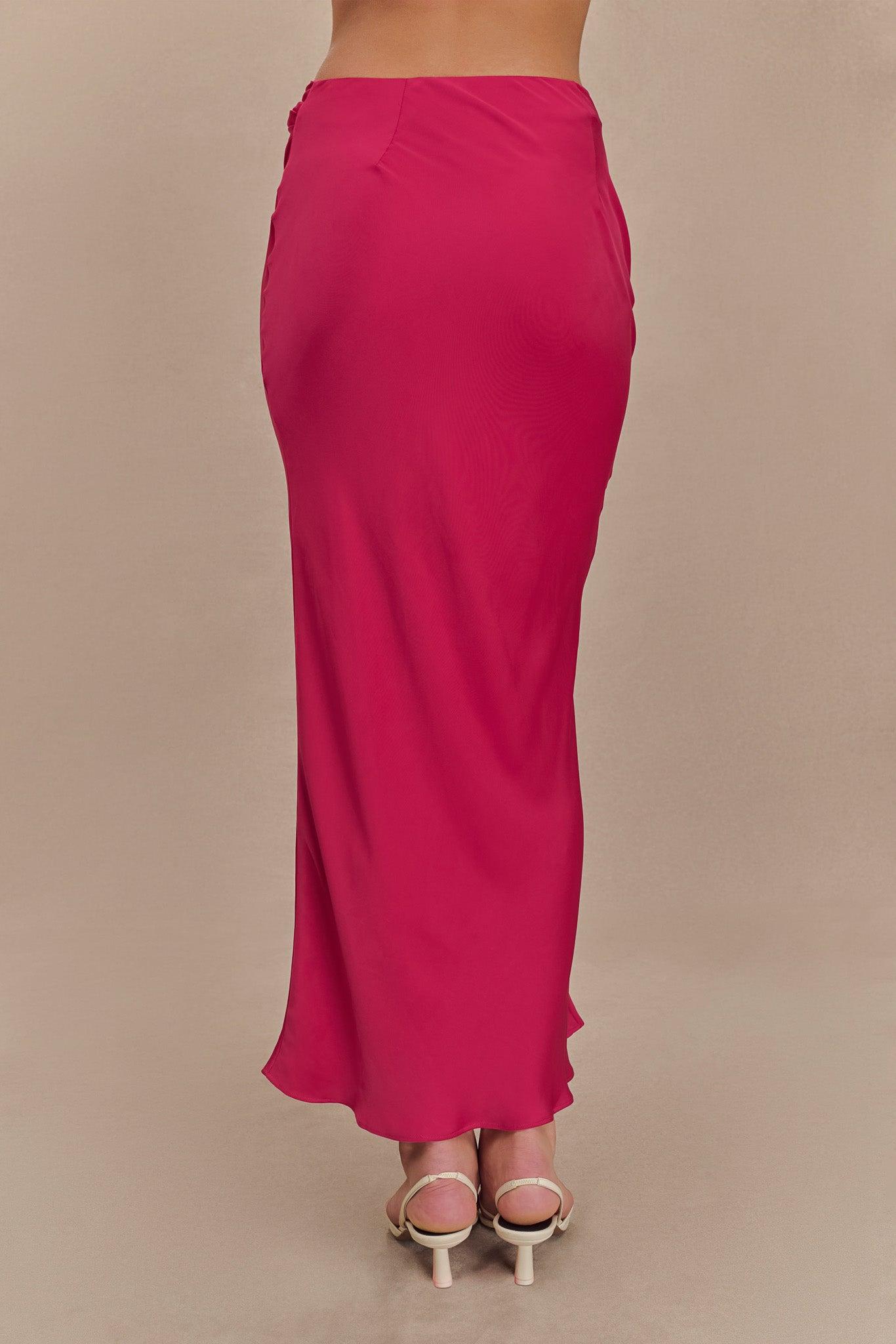 Nicola Satin Asymmetric Maxi Skirt - Pink Cherry Product Image
