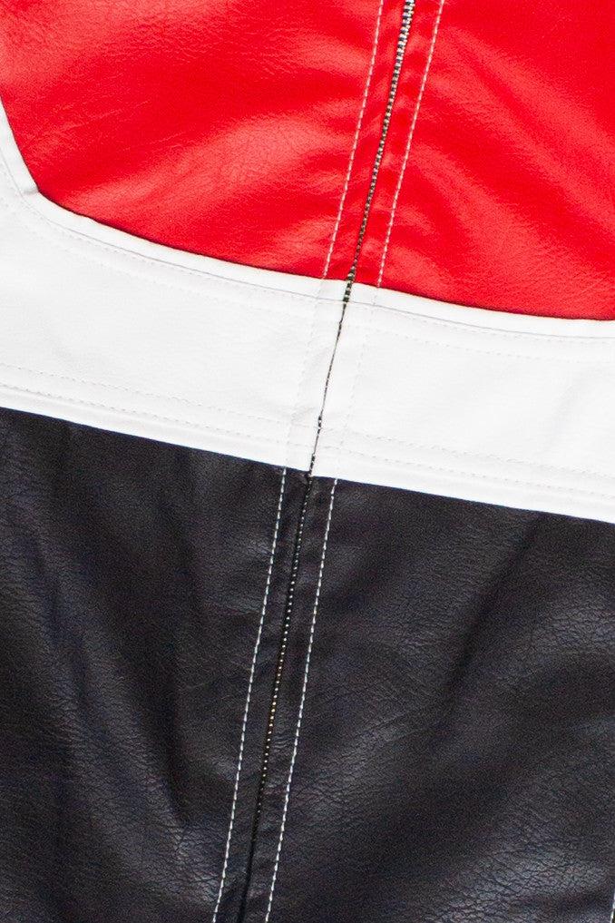 Red & Black Pleather Moto Jacket Product Image