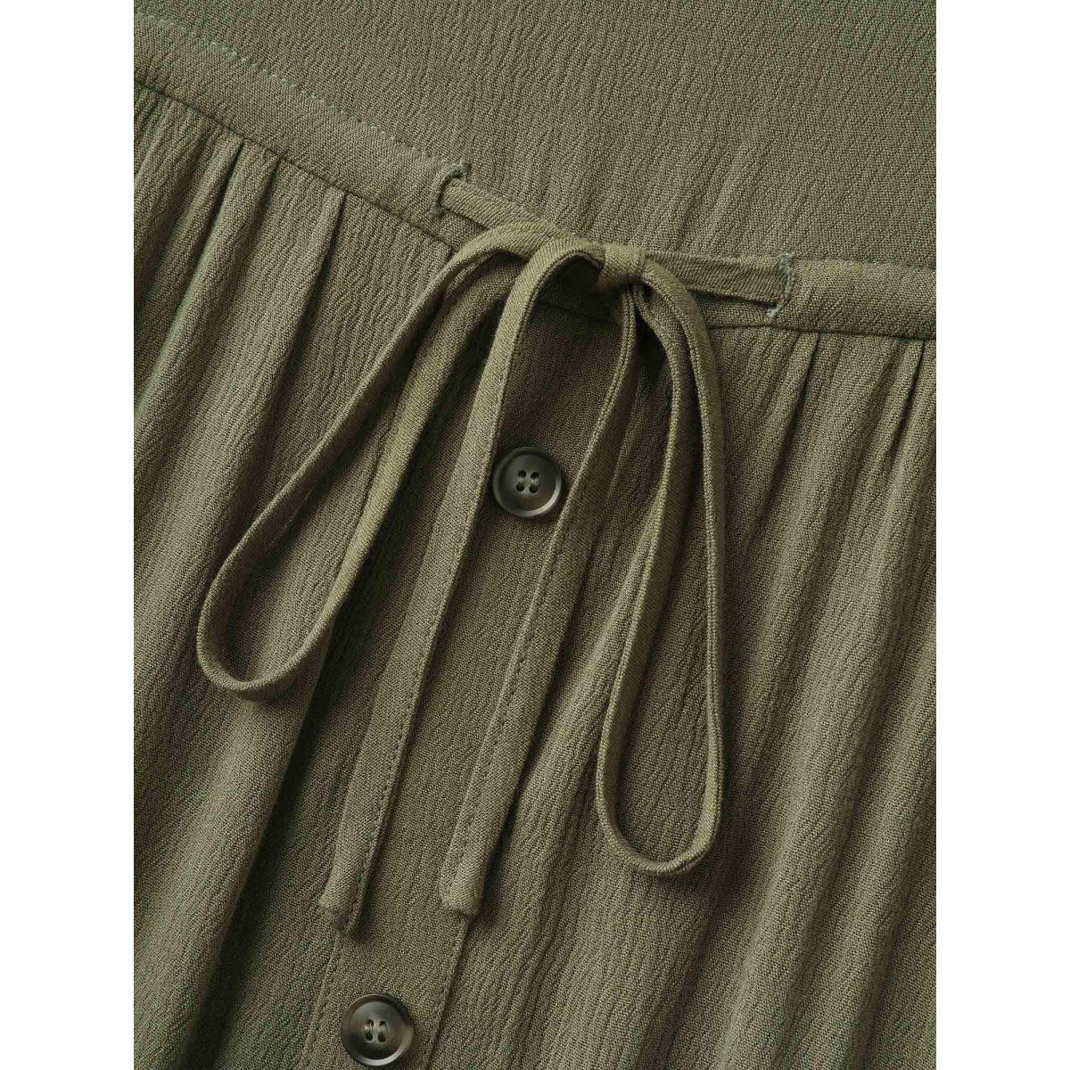 Plus Size Waist-Defining Tie Ruffled Sleeve Midi Dress ArmyGreen Women Boho V-neck Half Sleeve Curvy BloomChic 22-24/3X Product Image