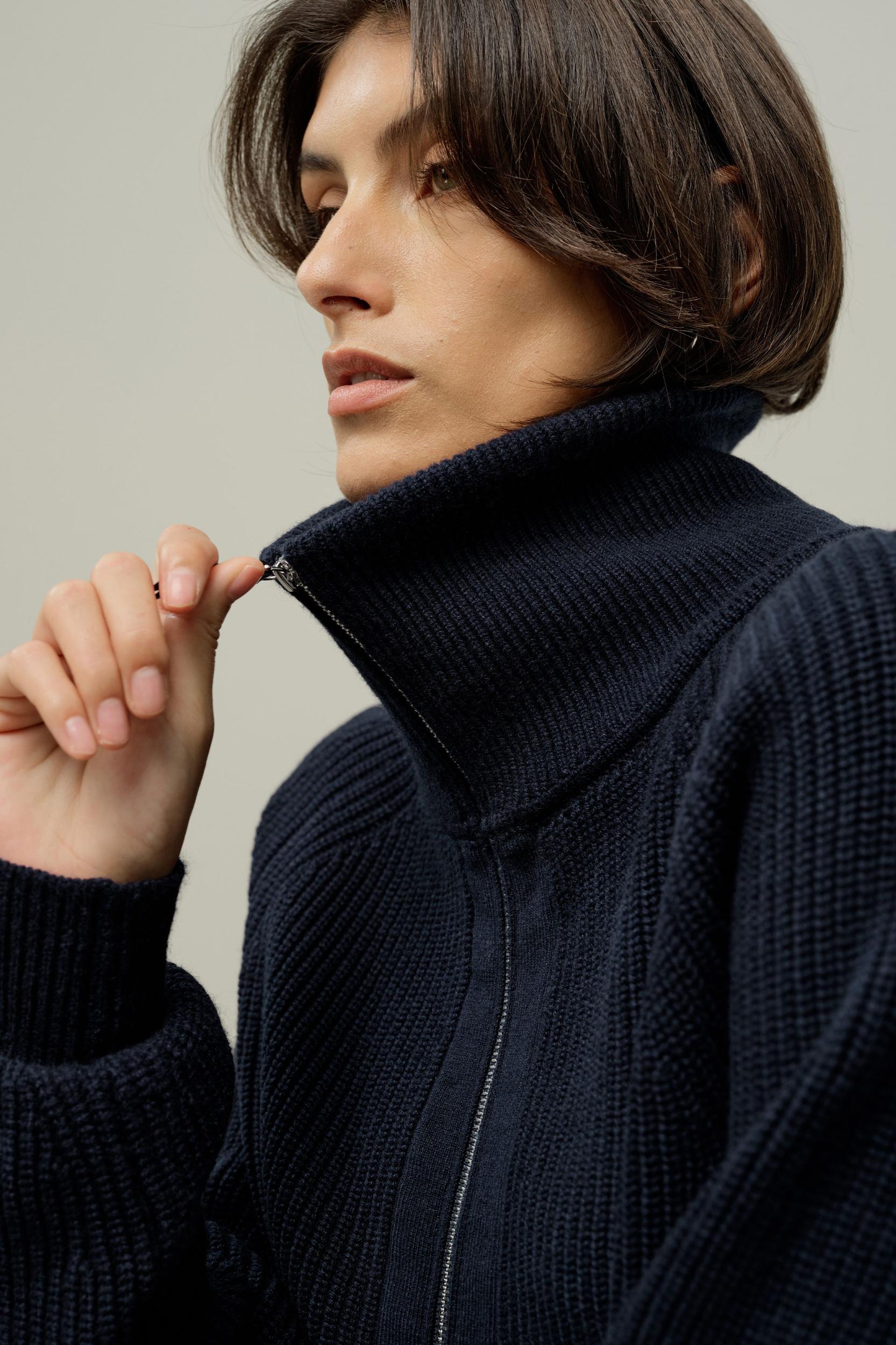 Ribbed-knit Turtleneck Zip Cardigan Product Image