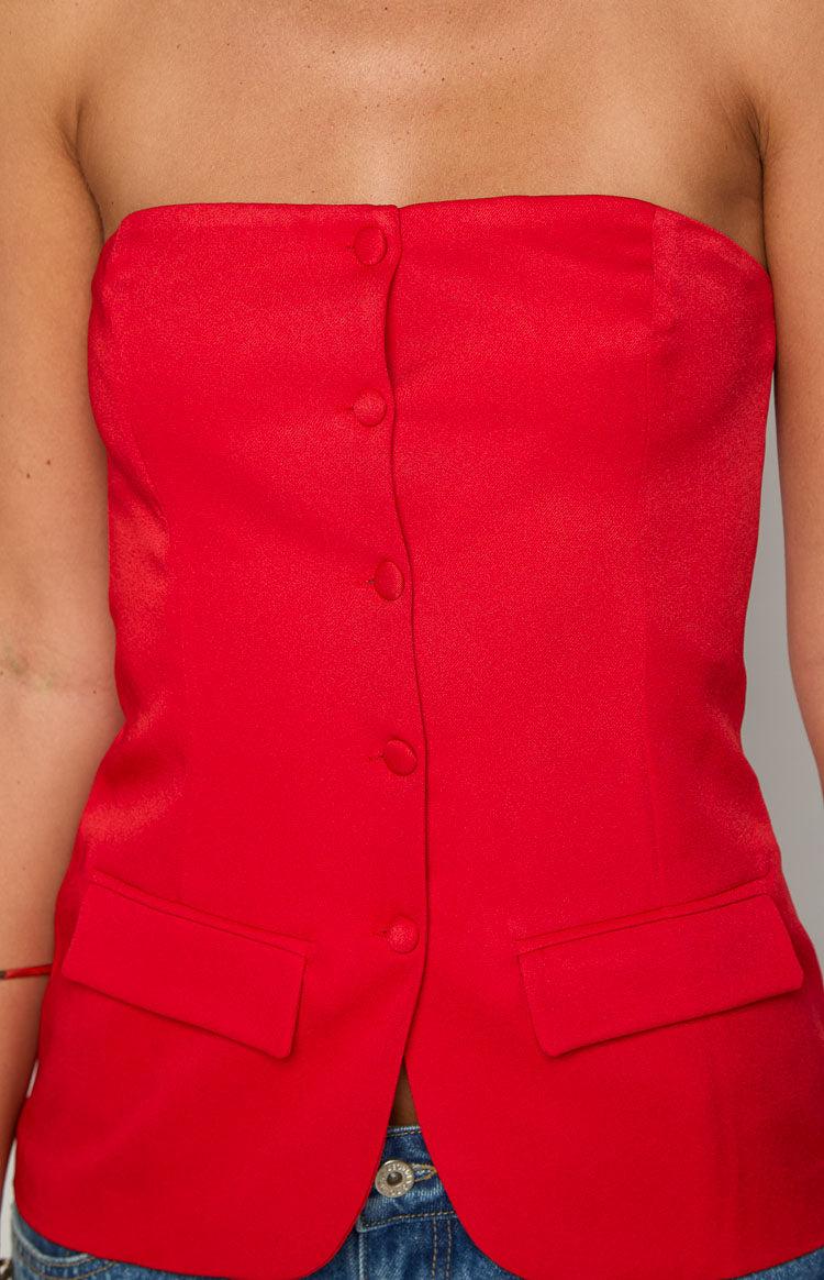 Dien Red Strapless Button Up Top Product Image