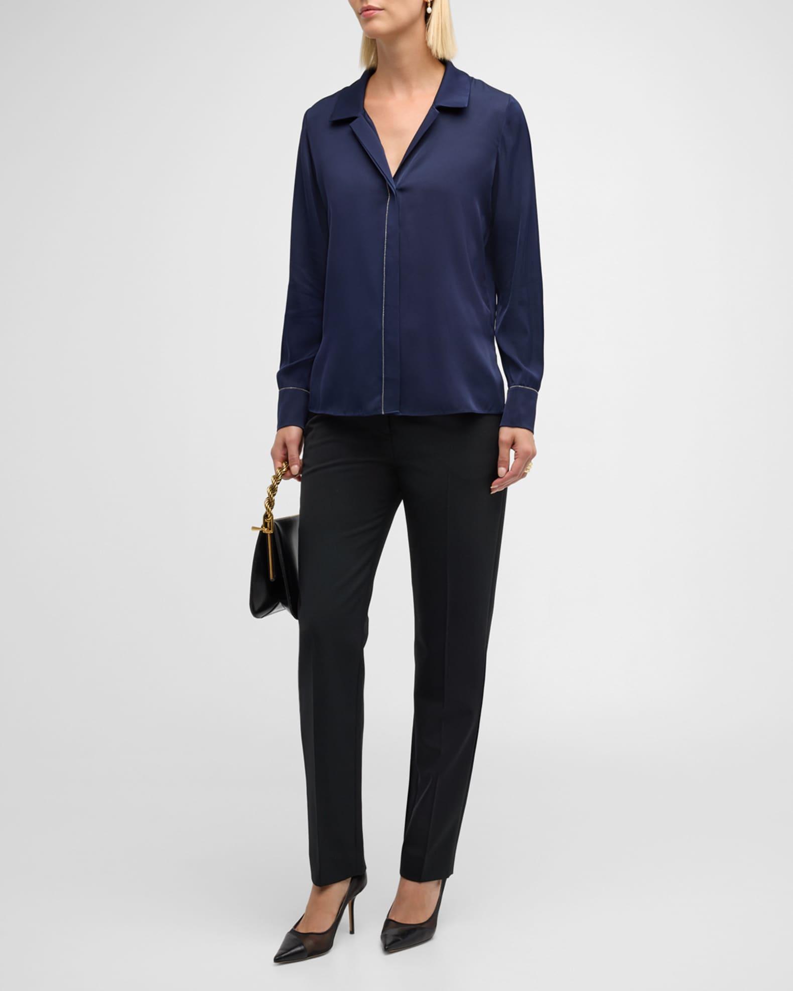 Ceanna Chain-Trim Stretch Georgette Blouse Product Image