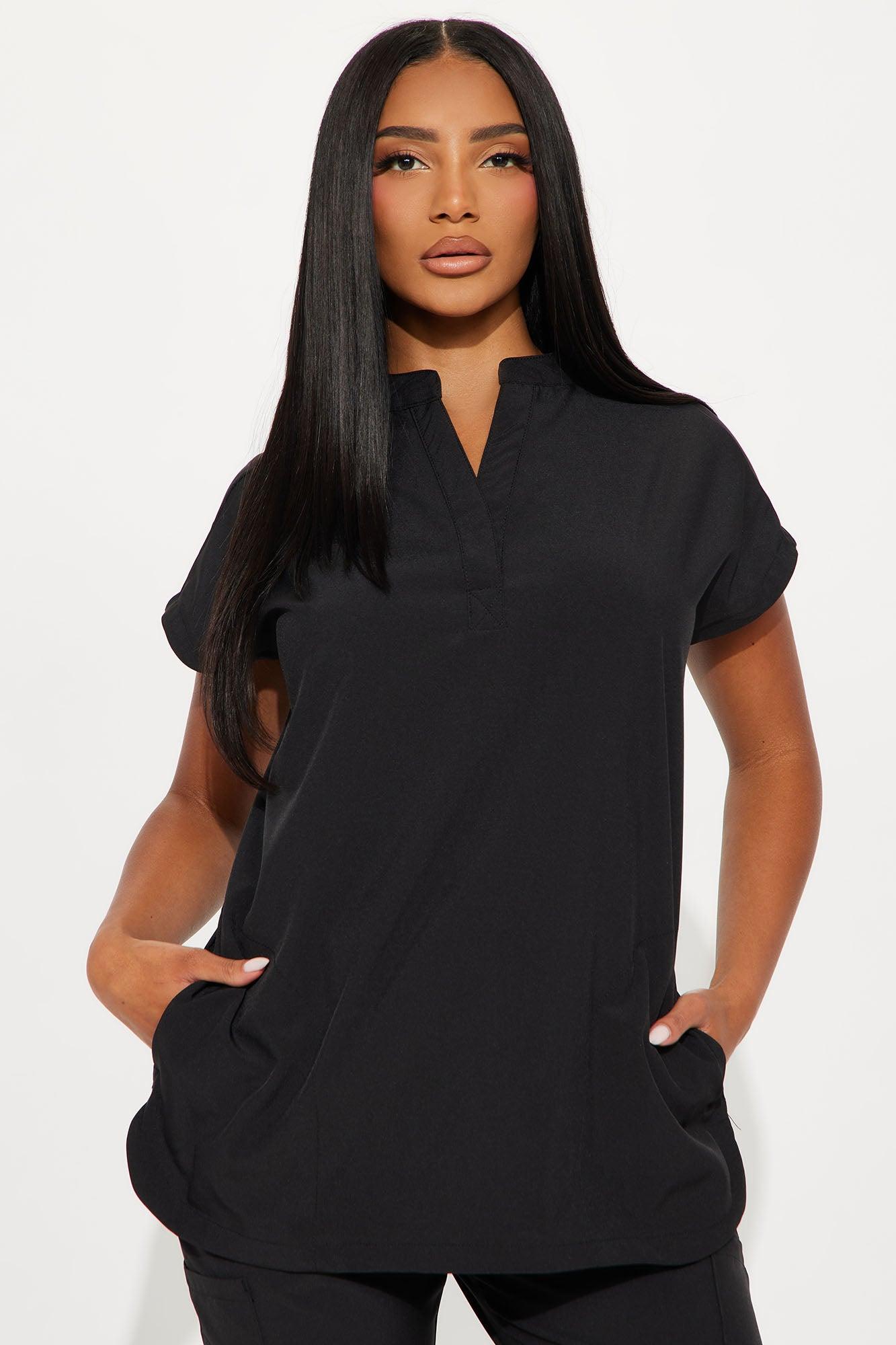 Performance Stretch Raglan Uniform Scrub Jogger Set - Black Product Image