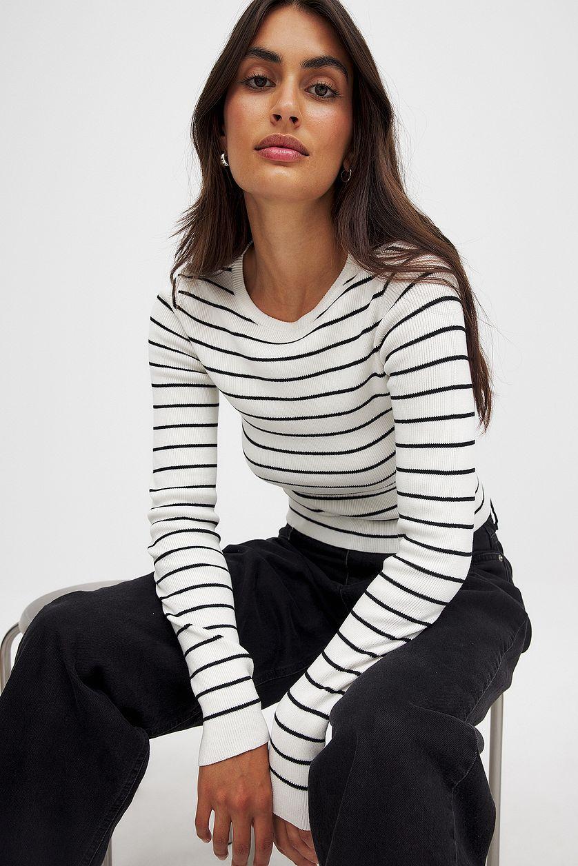 Ribbed Knitted Round Neck Top Product Image