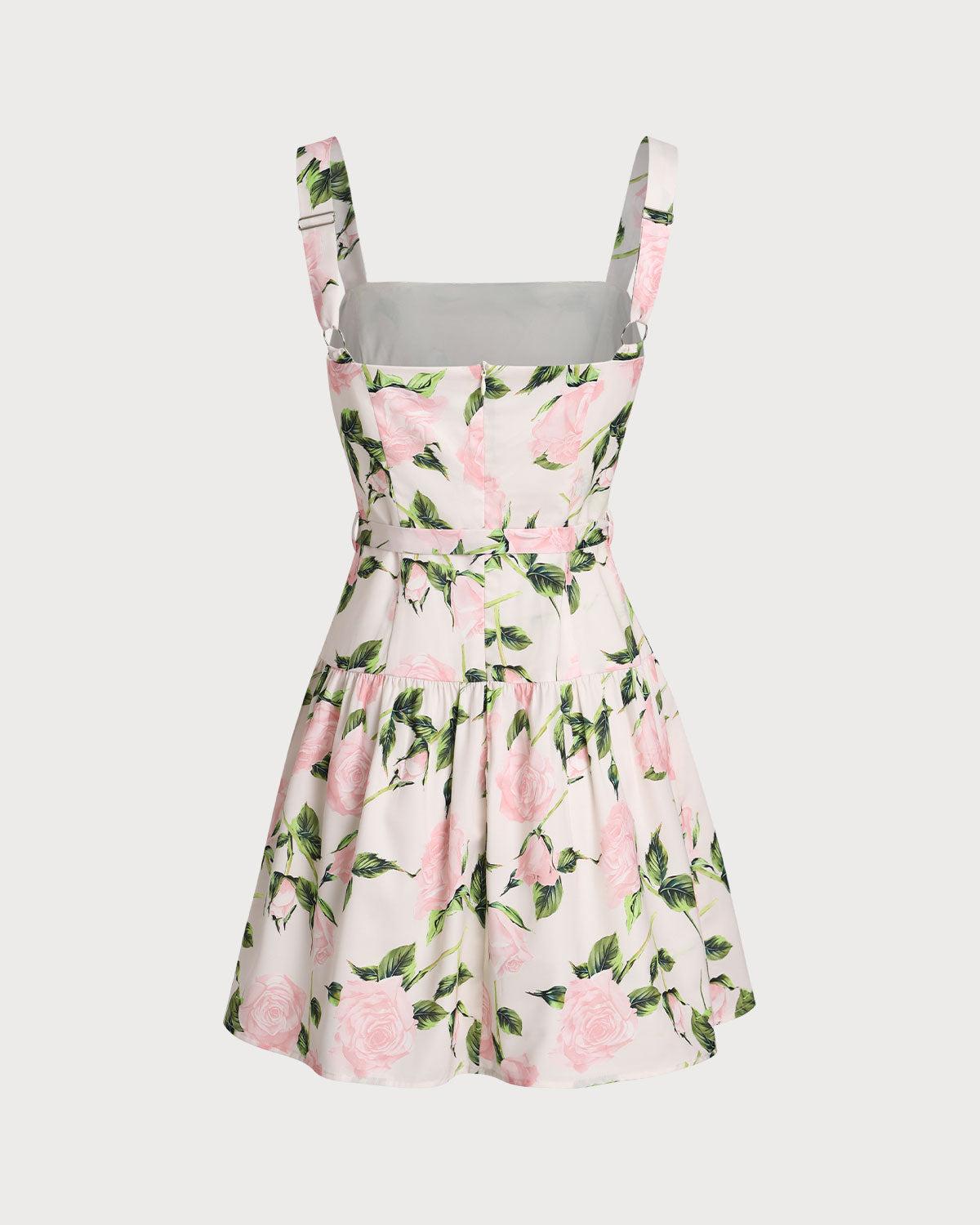 Pink Floral Ruched Belted Slip Mini Dress Product Image