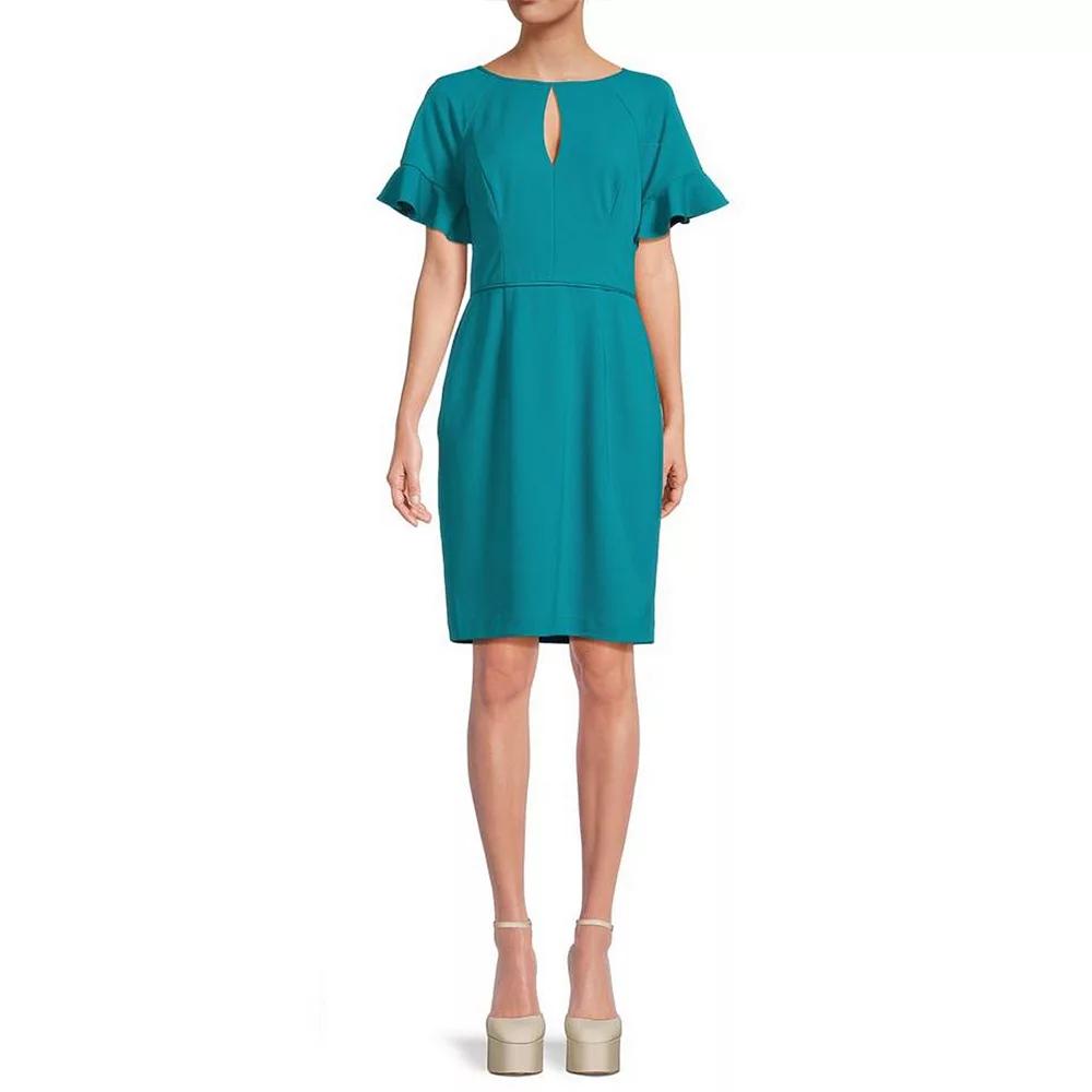 Women's Focus By Shani Knit Keyhole Flutter Sleeve Sheath Dress,  Product Image