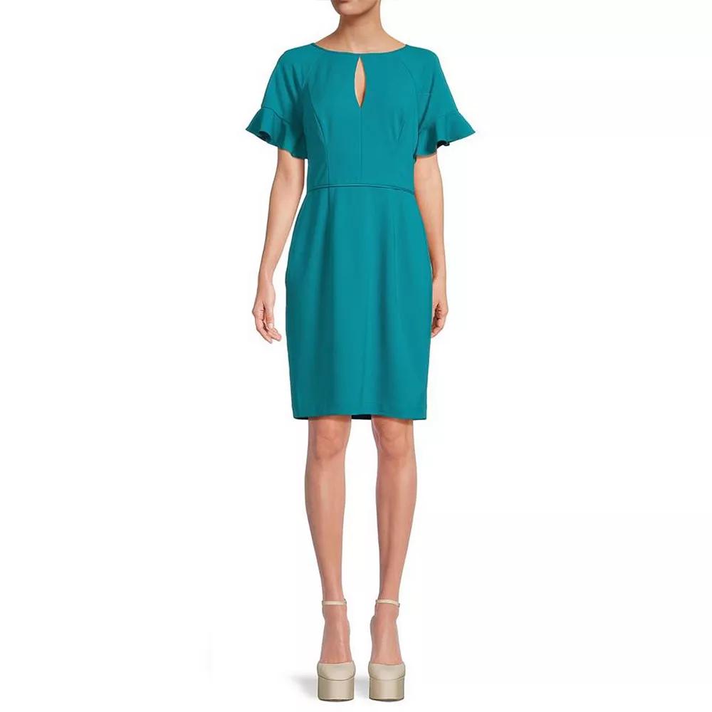 Women's Focus By Shani Knit Keyhole Flutter Sleeve Sheath Dress,  Product Image