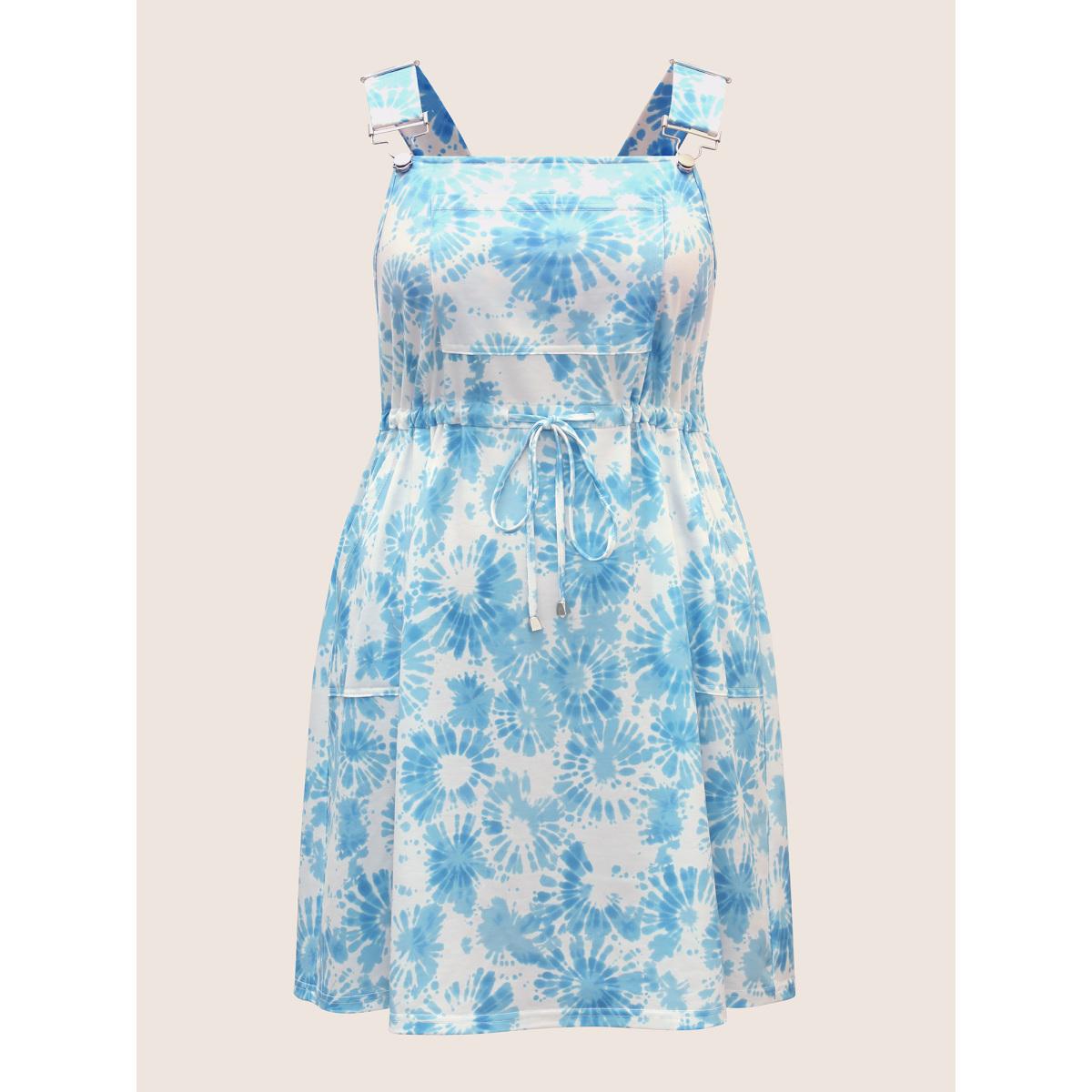 Plus Size Tie Dye Floral Drawstring Pocket Dress Stone Women Casual Drawstring Non Sleeveless Curvy BloomChic 26/4X Product Image