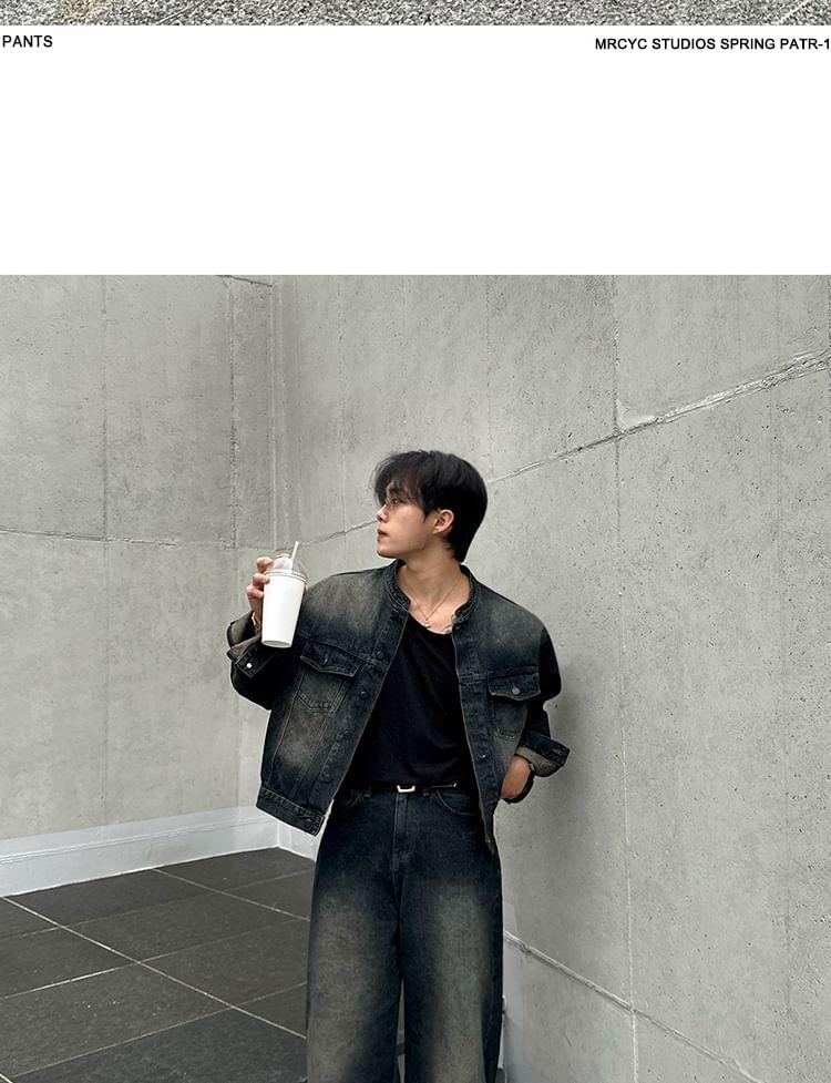 Stand-Collar Denim Jacket Product Image