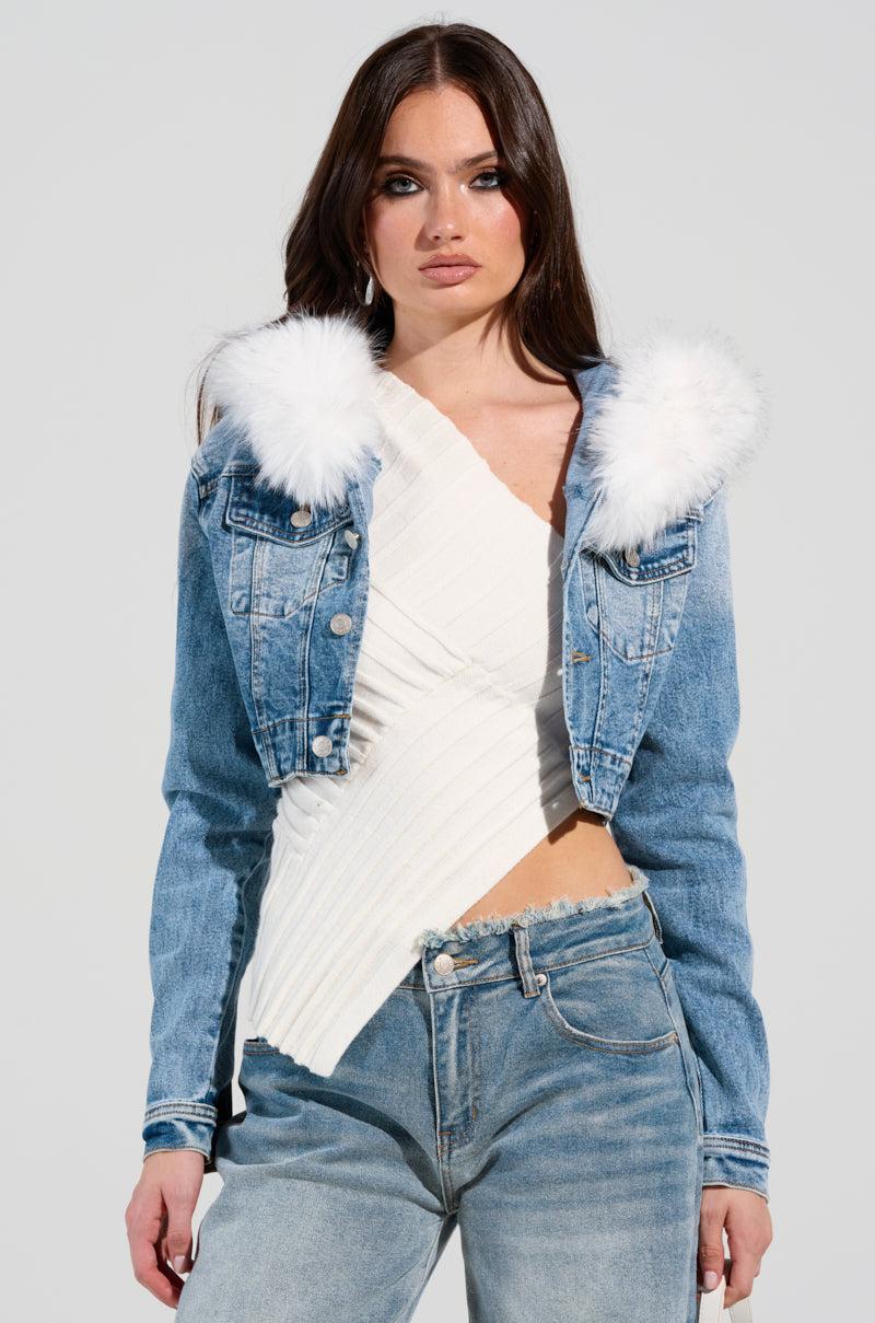 SITTING PRETTY FUR TRIM DENIM JACKET Product Image