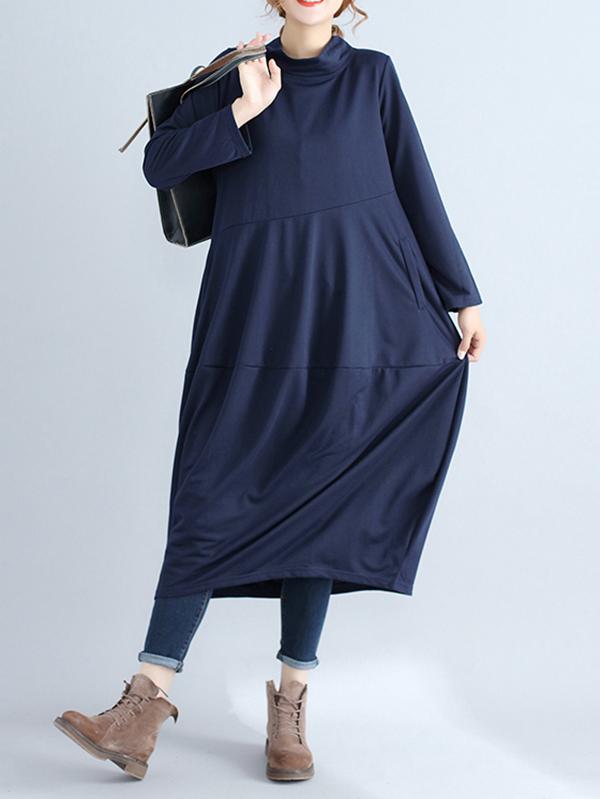 Casual Loose Plus Size Solid Color Hooded Midi Dresses Product Image