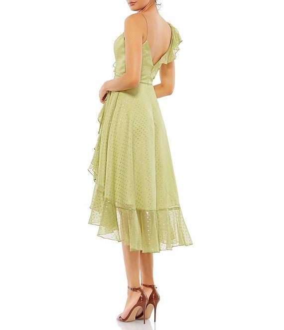 Mac Duggal V-Neck Ruffled Faux Wrap Hi Low Midi Dress Product Image