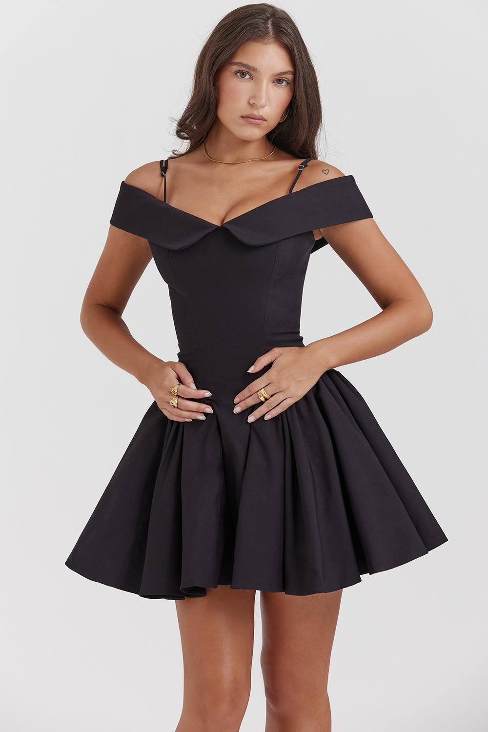 Elida  black off shoulder mini dress Product Image