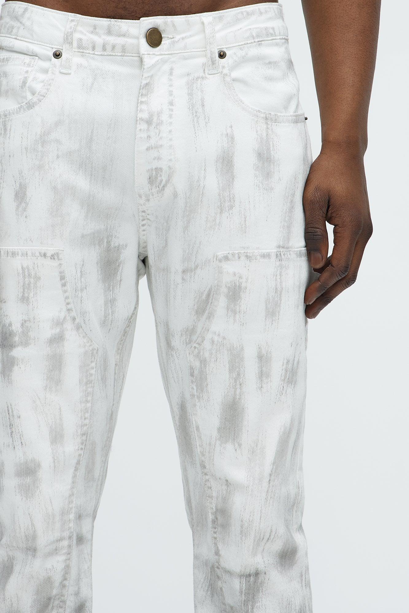 Brush Stained Stacked Skinny Flare Jeans - Grey/combo Product Image