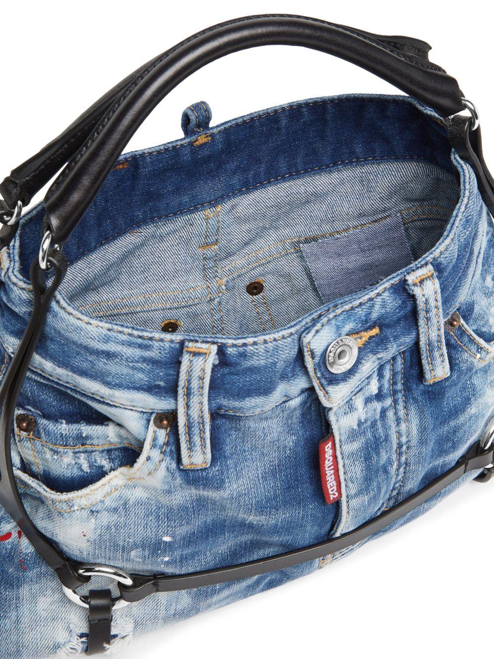 leather-trim denim tote bag Product Image