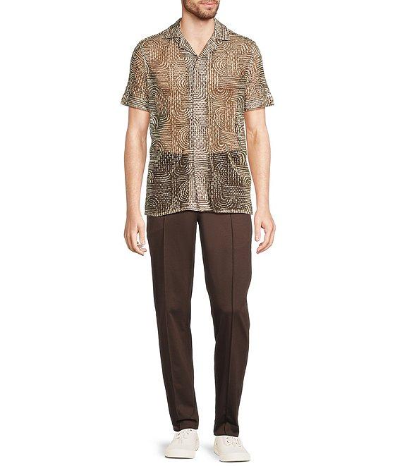 Murano Crocodile World Collection Open Weave Line Print Camp Collar Woven Shirt Product Image