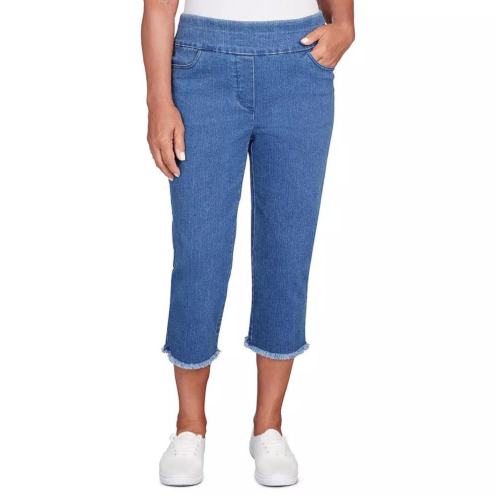 Petite Alfred Dunner Denim Fringe Capri Pants, Women's,  Product Image