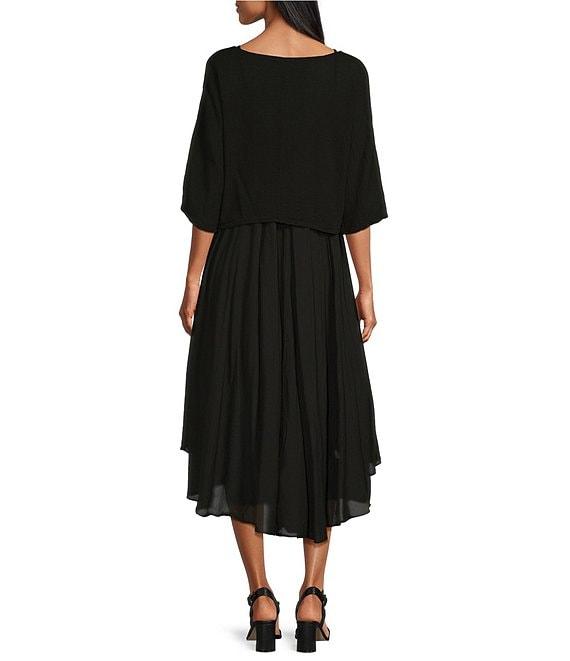 M Made in Italy Two-Piece Crew Neck Elbow Sleeve Crop Top Sun Slip Midi Dress Product Image