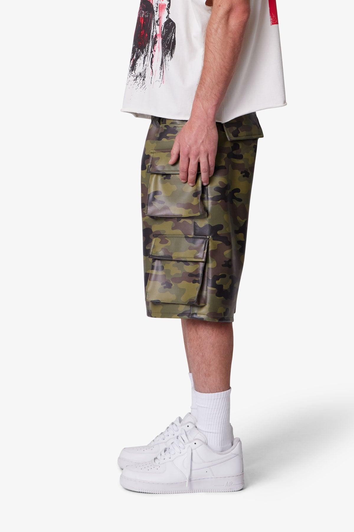 Baggy Leather Cargo Shorts - Camo Product Image