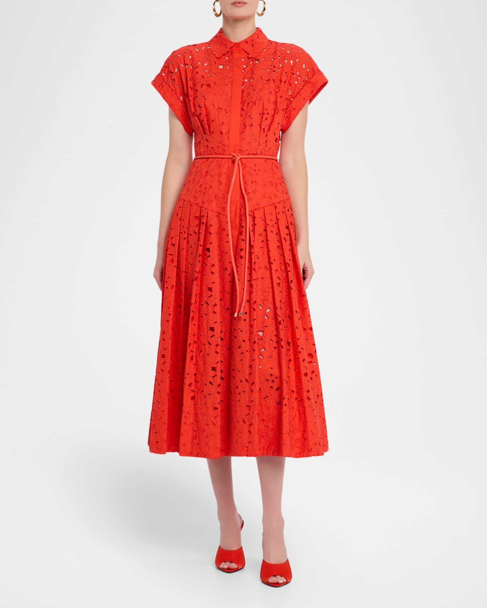 Blaire Pleated Floral Lace Midi Shirtdress Product Image