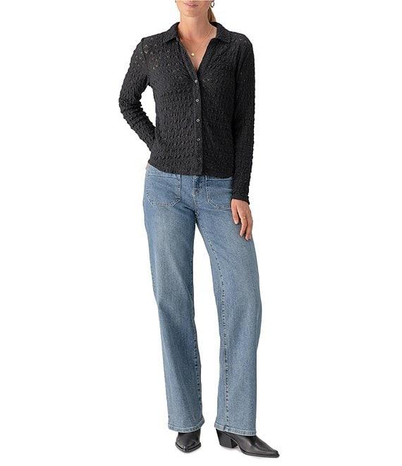 Sanctuary Pucker Up Dreamgirl Lace Point Collar Neck Long Sleeve Button Front Top Product Image