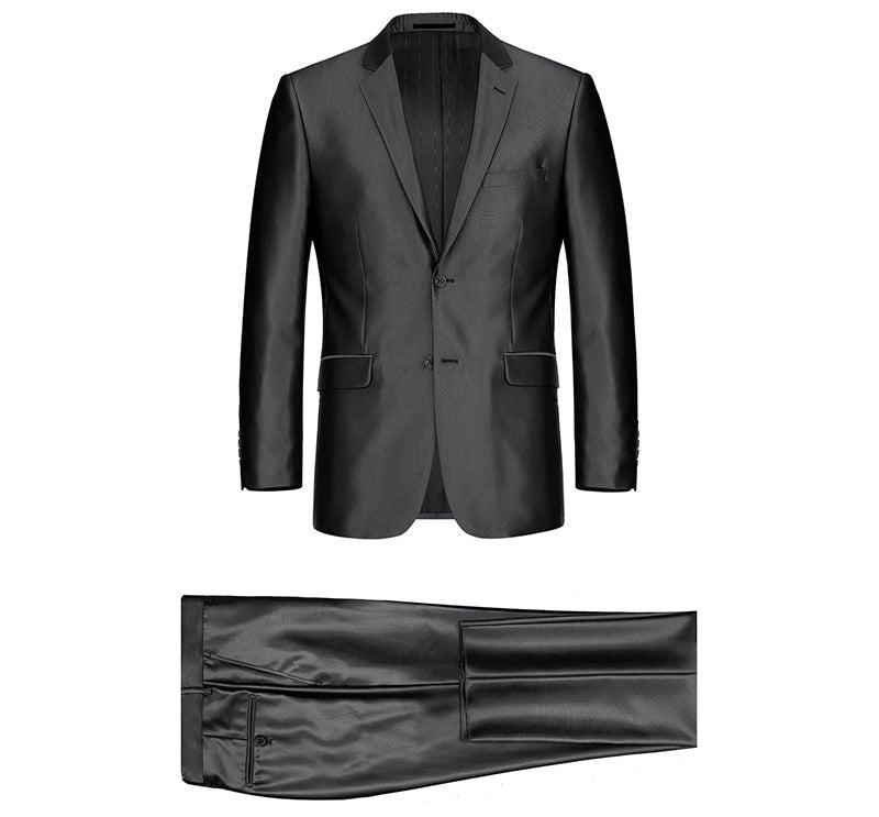 Black Slim Fit Sharkskin Italian Styled 2 Piece Suit Product Image