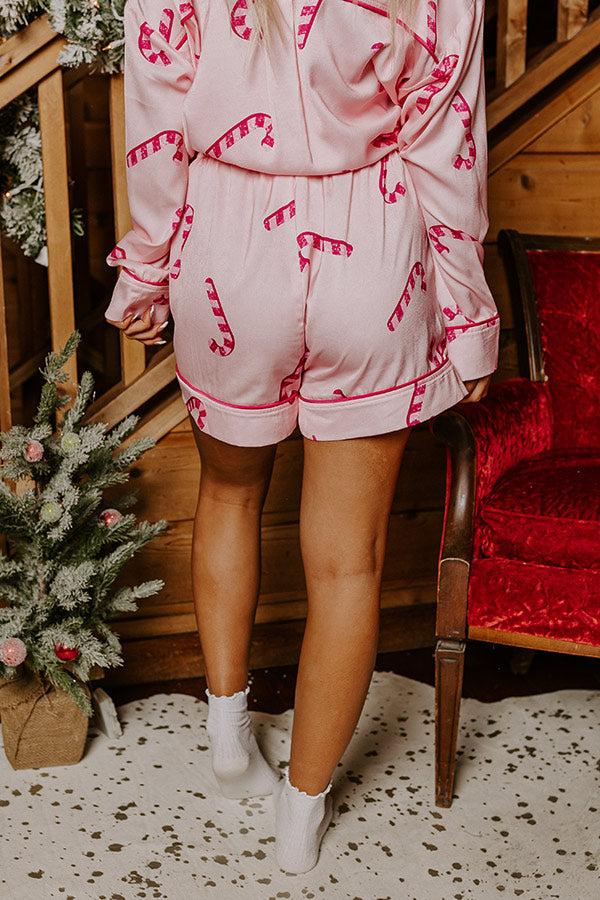 Candy Cane Kisses Satin Pajama Shorts Product Image