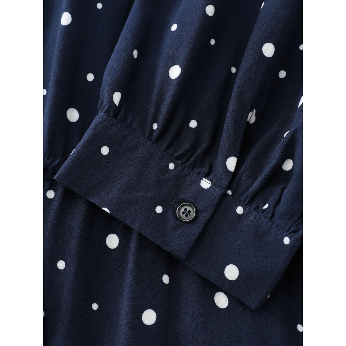 Plus Size Asymmetrical Polka Dots Drawstring Midi Dress Indigo Women Office Shirt collar Elbow-length sleeve Curvy BloomChic 10/M Product Image