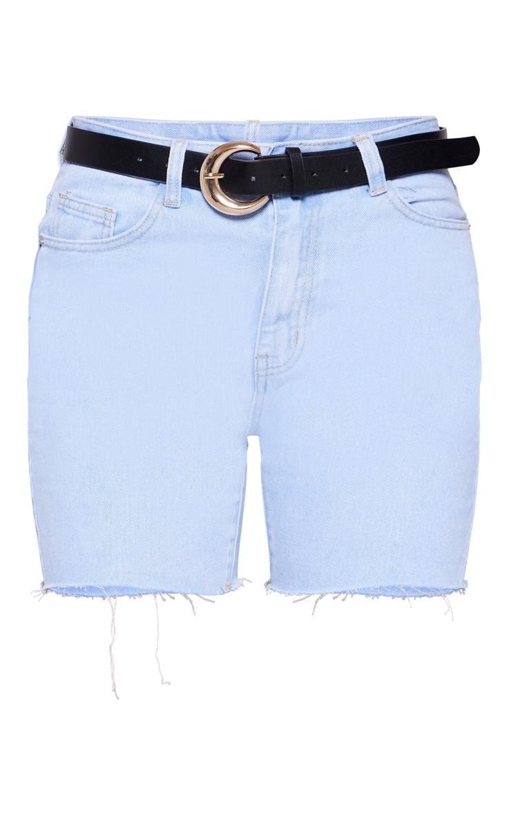 Light Blue Wash Longline Fitted Denim Shorts Product Image