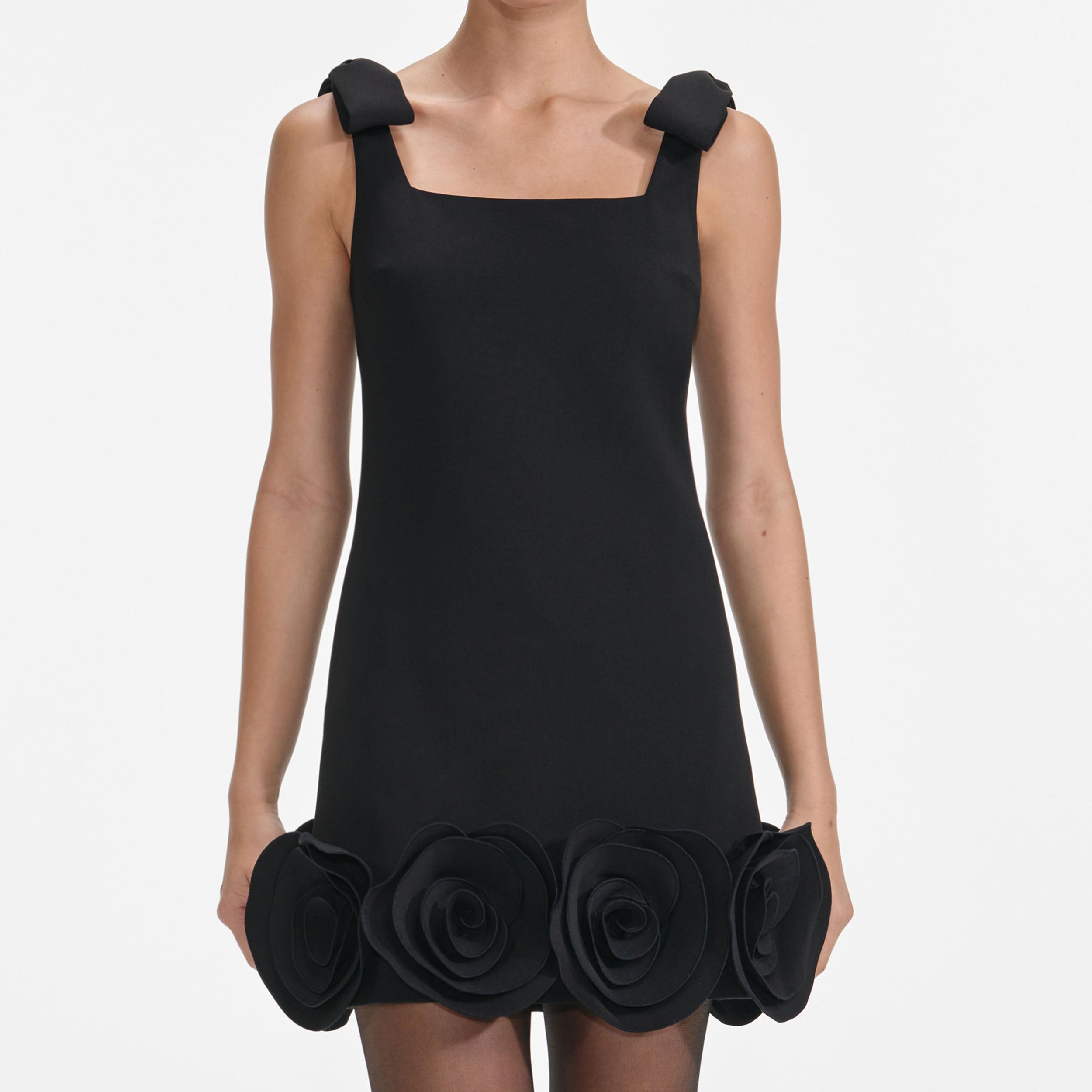 Black Crepe 3D Flower Mini Dress Product Image