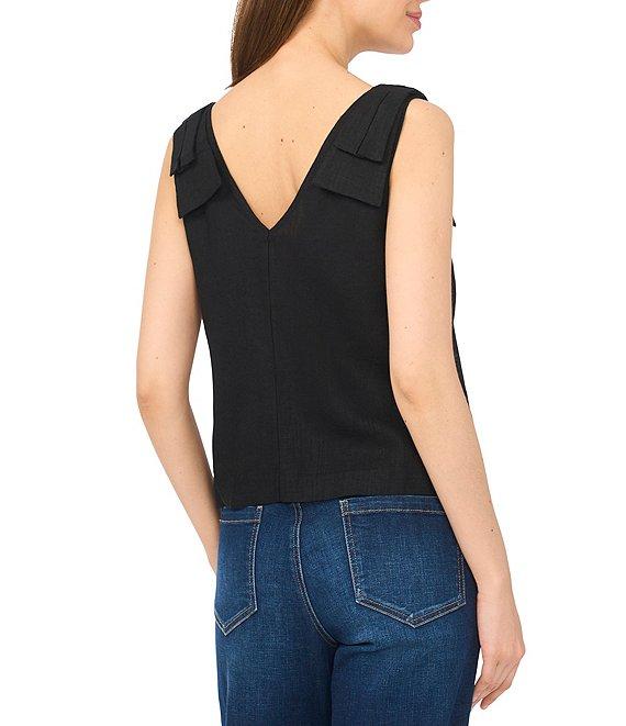 CeCe Woven V-Neck Sleeveless Bow Shoulder Tank Product Image