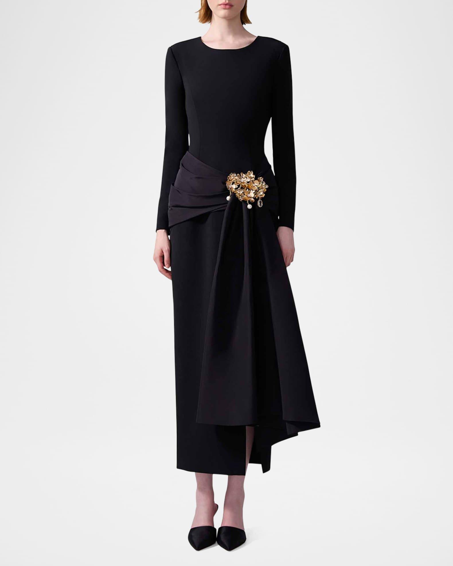 Long-Sleeve Waist Sash Slit Midi Dress Product Image