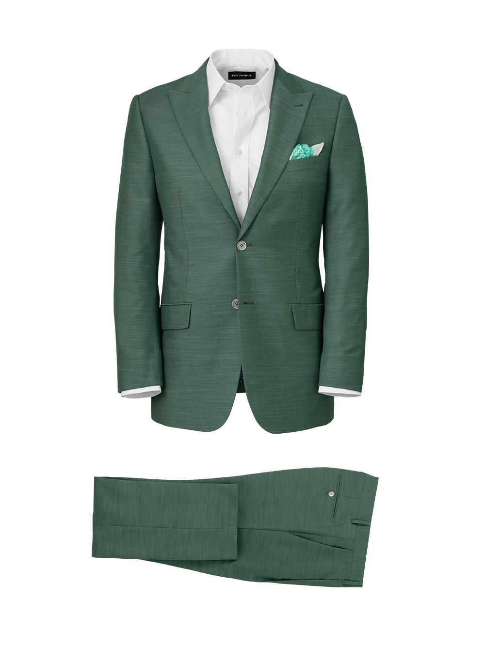 Microfiber Linen Blend Single Breasted Peak Lapel Suit Jacket - Green Product Image
