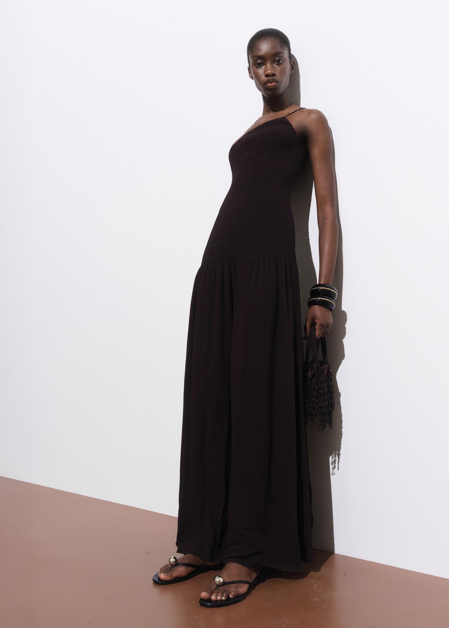 Asymmetrical dress with gathered body - Women | MANGO USA Product Image