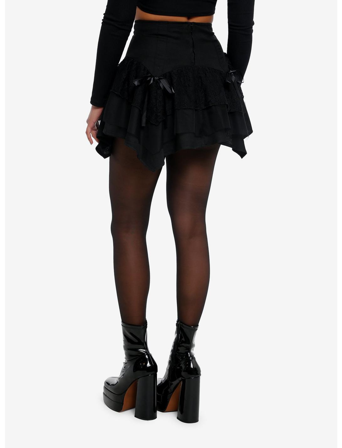 Black Lace-Up Tiered Hanky Hem Skirt Product Image