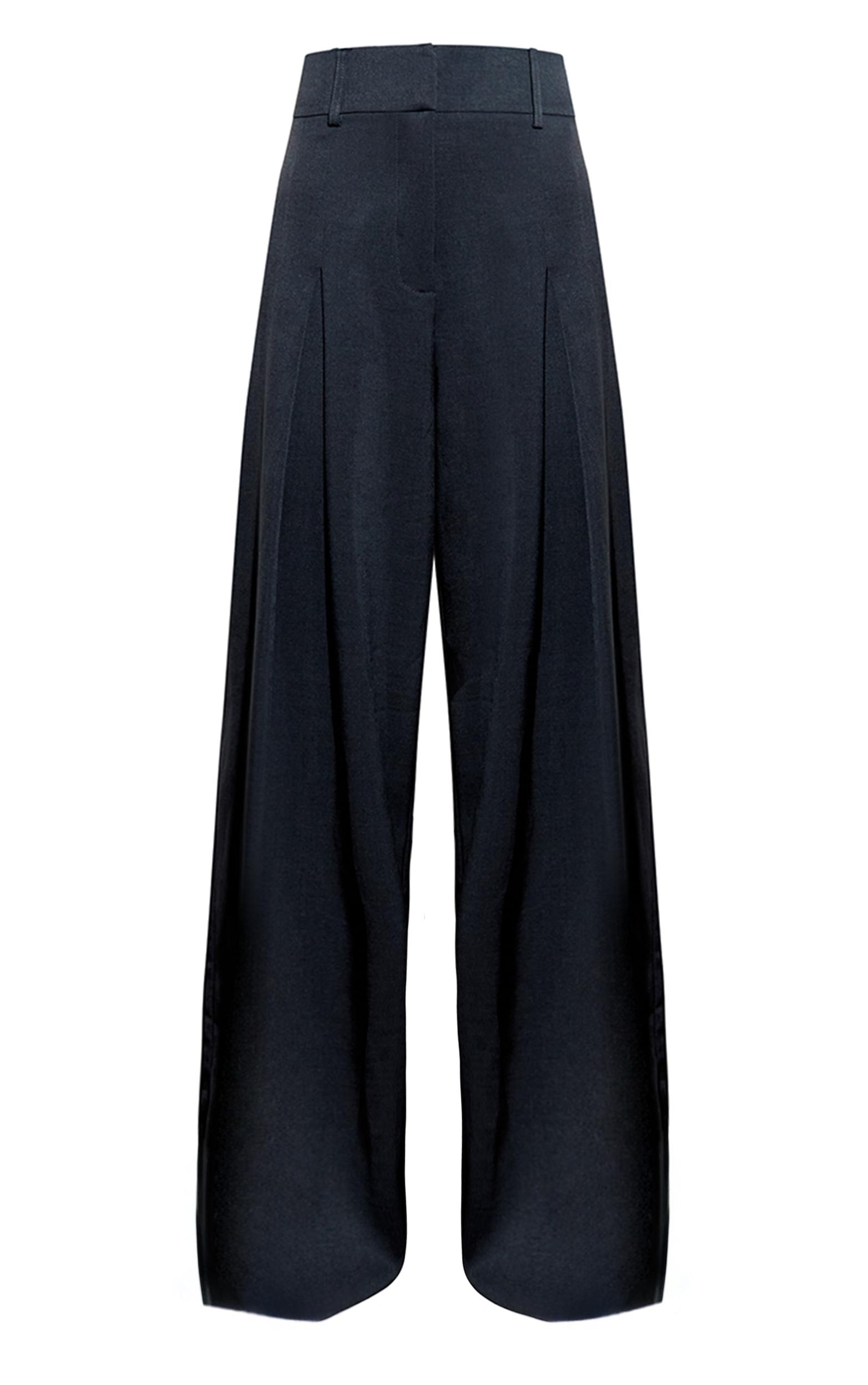 Navy Pleated High Rise Wide Leg Pants Product Image