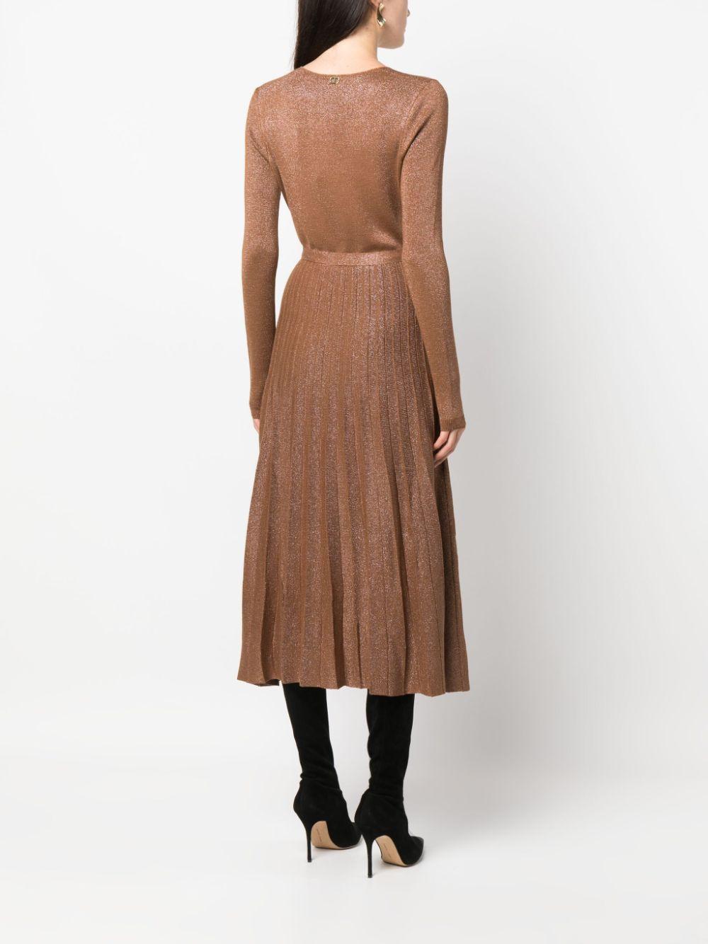 long-sleeve pleated midi dress Product Image