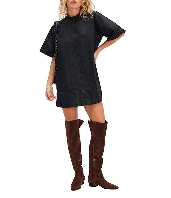 Free People Harlow Crew Neckline Short Sleeve Denim Mini Dress Product Image