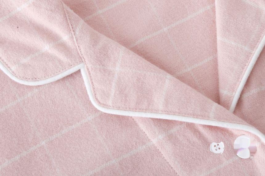 Couple Matching Pajama Set: Long-Sleeve Plaid Top + Pants Product Image