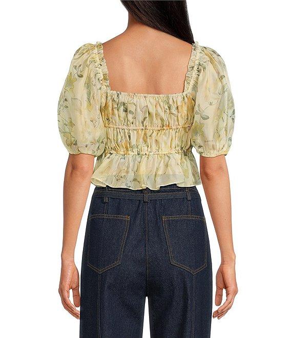 En Saison Elliot Floral Print Scoop Neck Short Puff Sleeve Organza Top Product Image