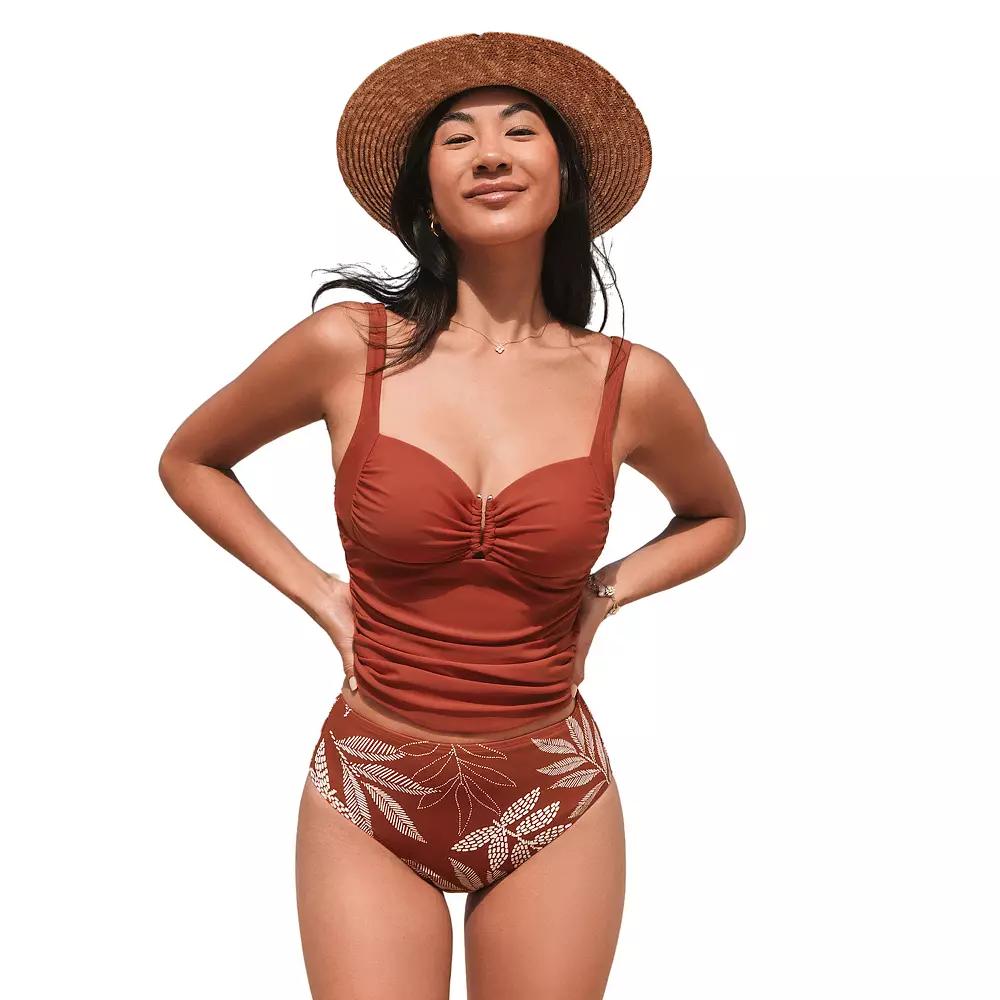 Women's Cupshe 2-pc. Sweetheart Neck Ruched Tankini Swim Top & Swim Bottoms Set, Size: Medium, Brown Product Image