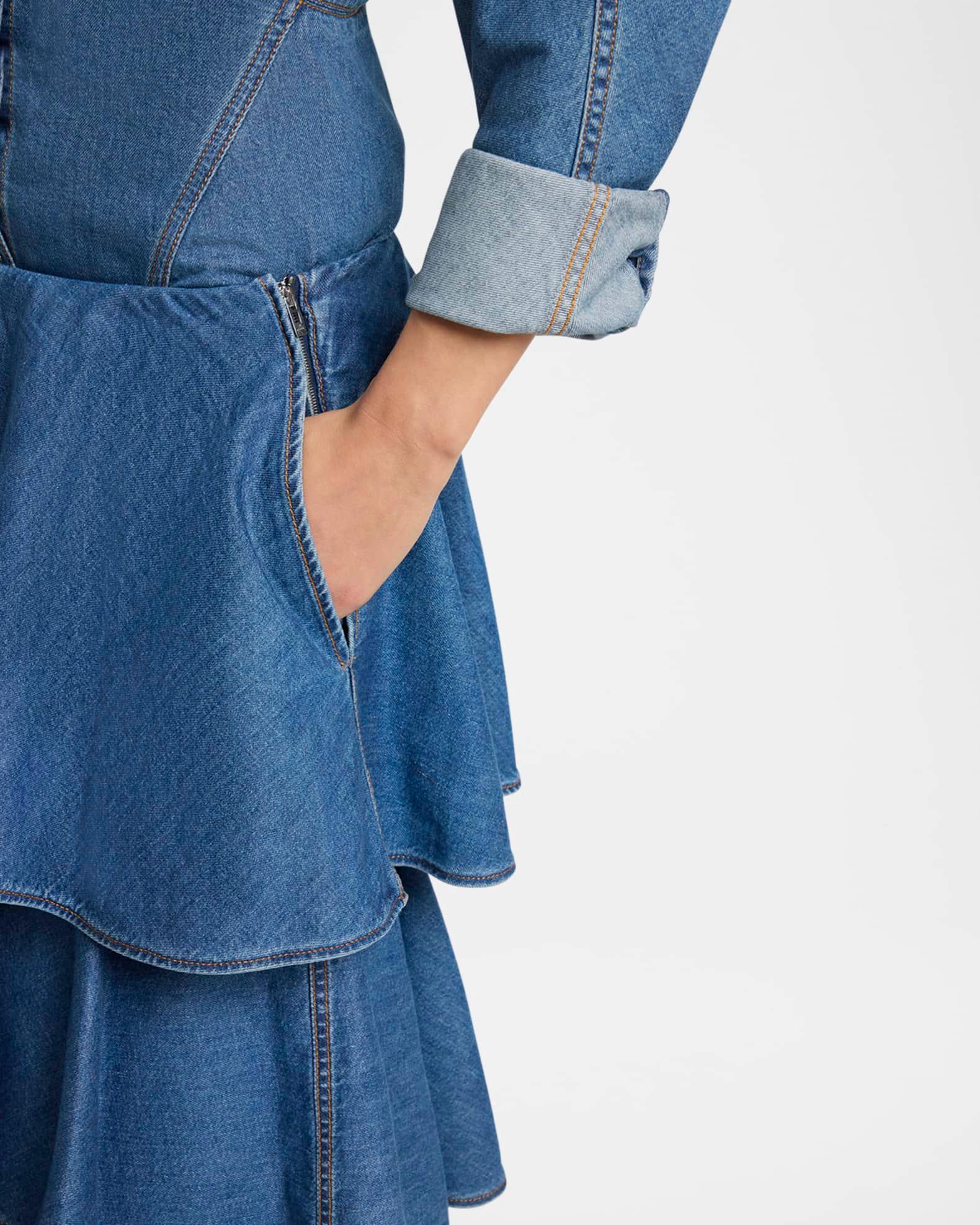 Spiral Ruffle Denim Midi Skirt Product Image