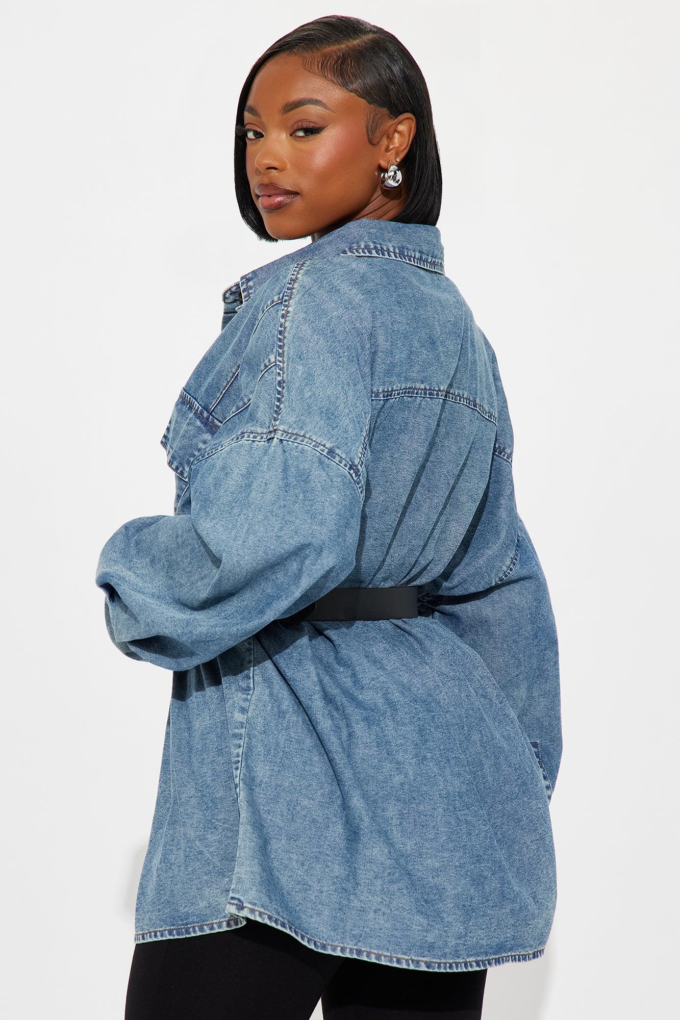 Keeping It Denim Oversized Shirt - Medium Wash Female Product Image