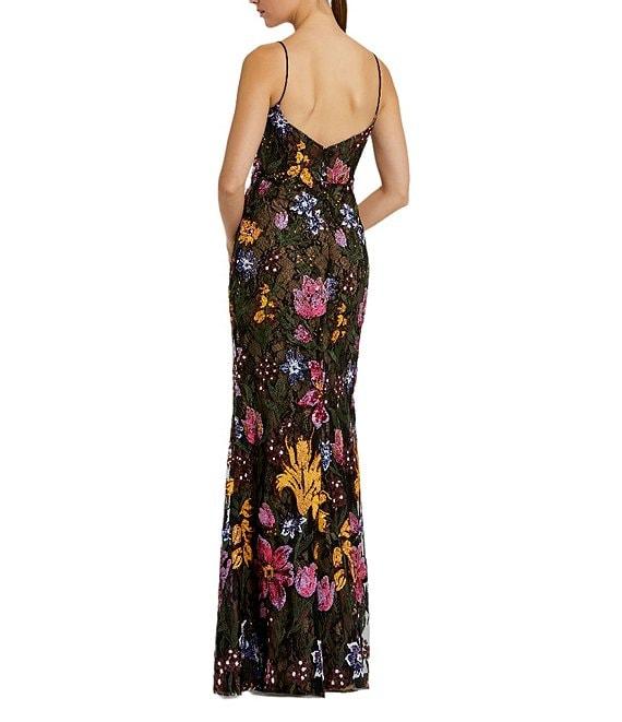 Mac Duggal Sweetheart Neck Sleeveless Floral Sequin Embroidered Mesh Sheath Gown Product Image