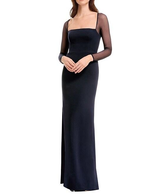 Dress the Population Maxwell Square Neck Mesh Long Sleeve Column Gown Product Image