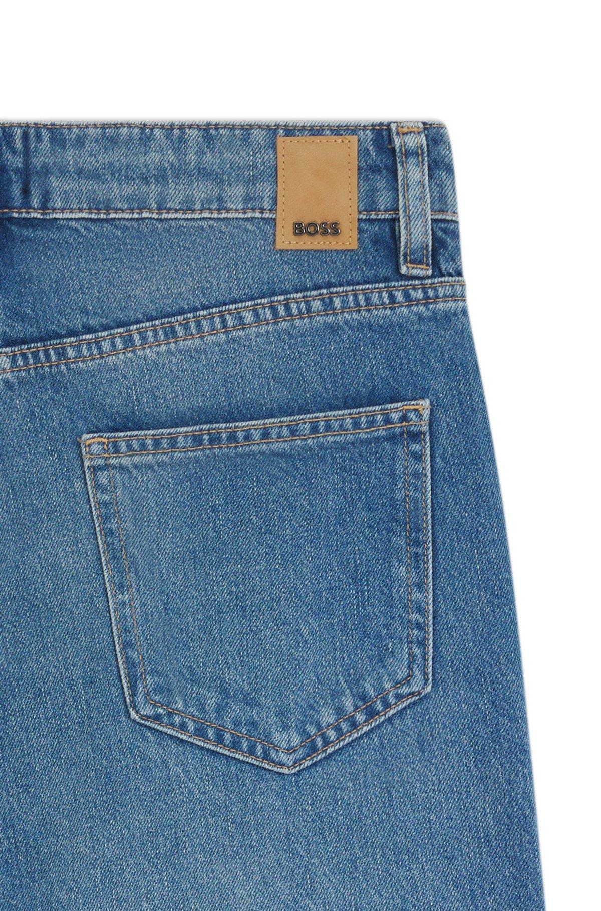 BOSS - Relaxed-fit jeans in indigo denim with stepped hems - Dark Blue Product Image