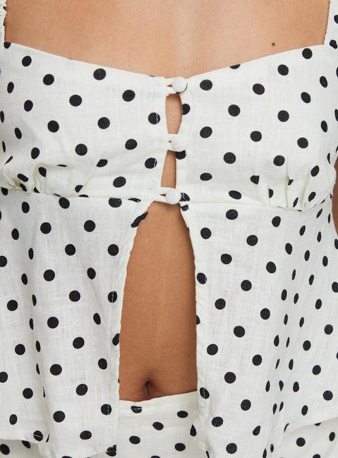 Passionfruit Linen Blend Top Cream/Black Polka Dot Product Image