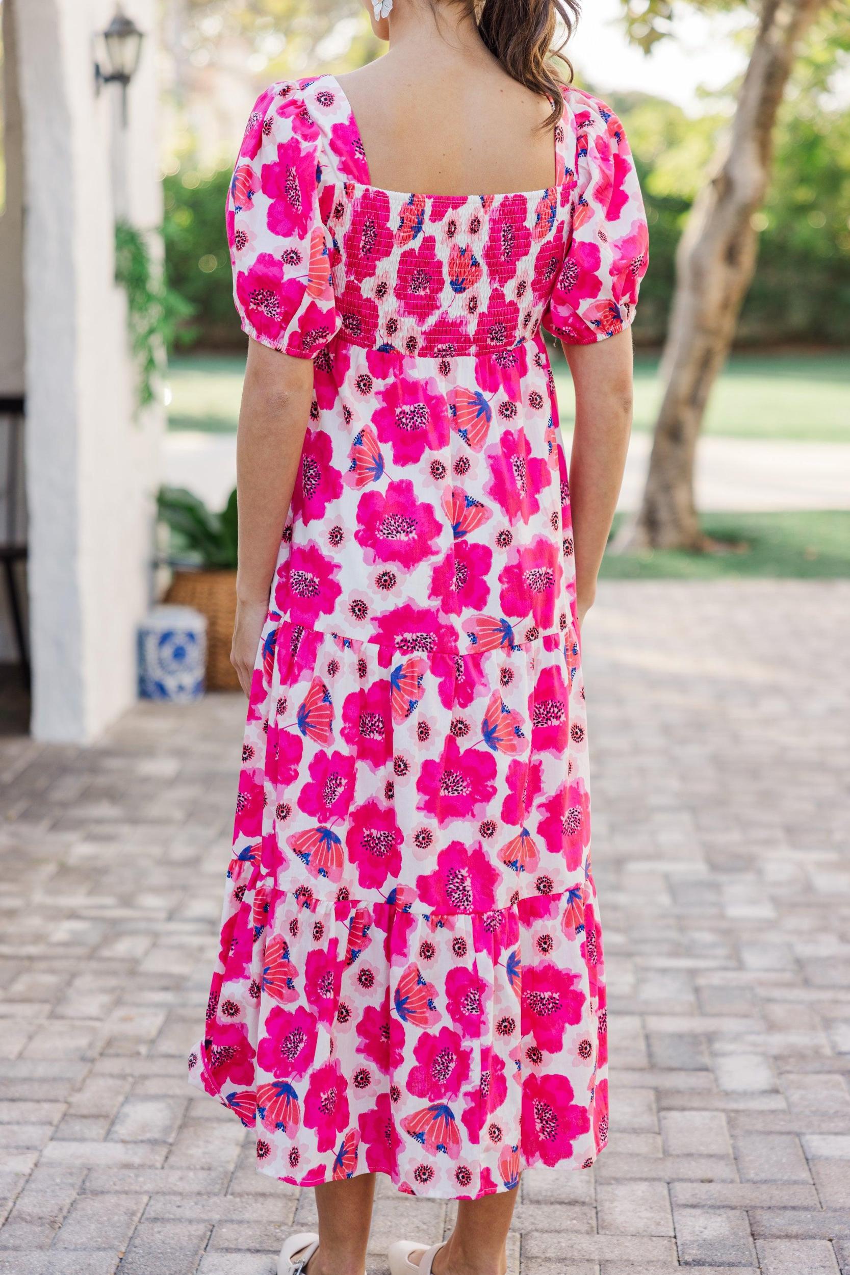 Answer The Call Hot Pink Floral Midi Dress Female Product Image