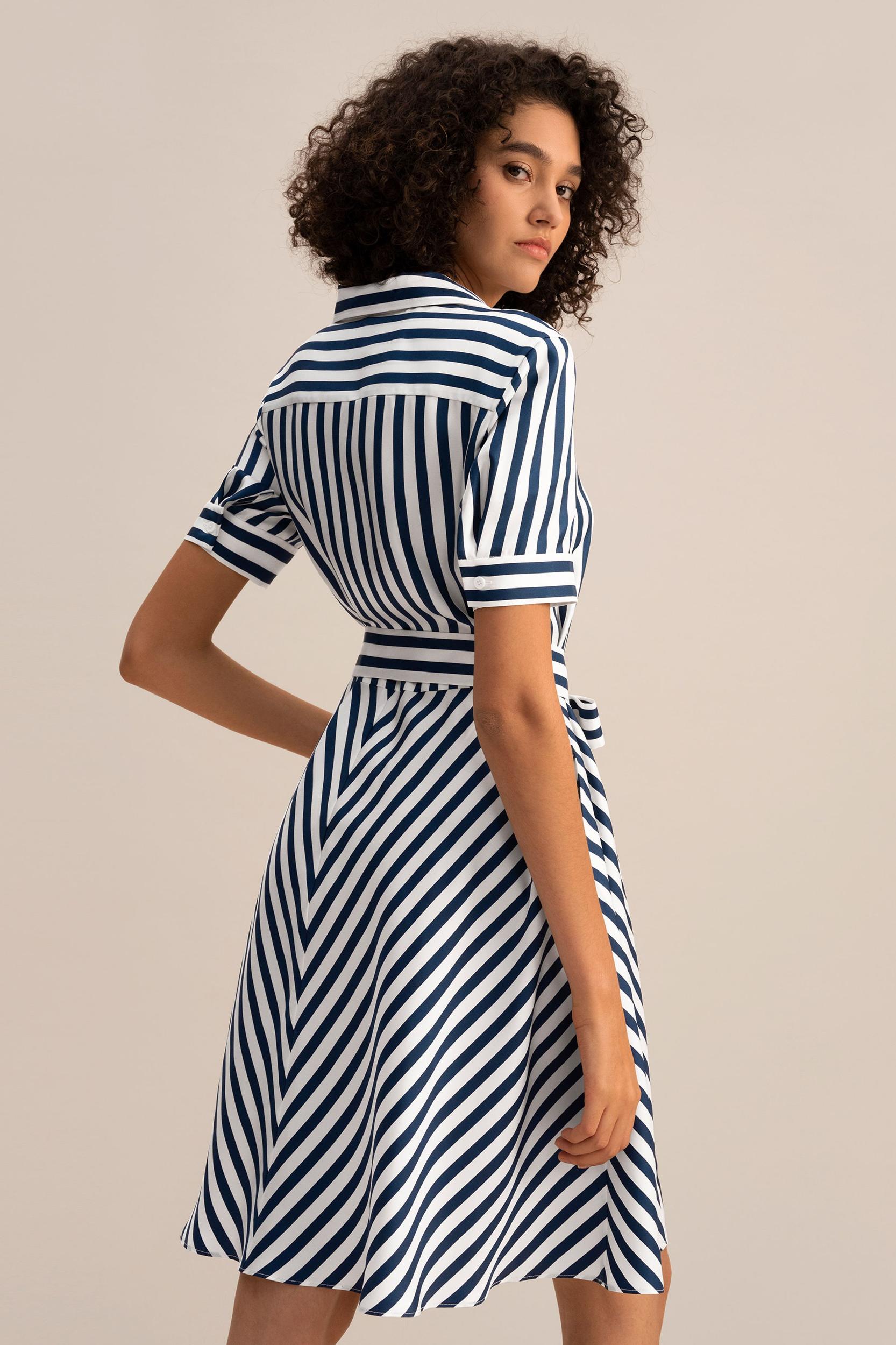 Amalfi Stripe Silk Shirtdress with Belt Product Image