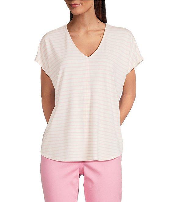 Gibson & Latimer Stripe Print Short Sleeve V-Neck Knit Shirt Product Image